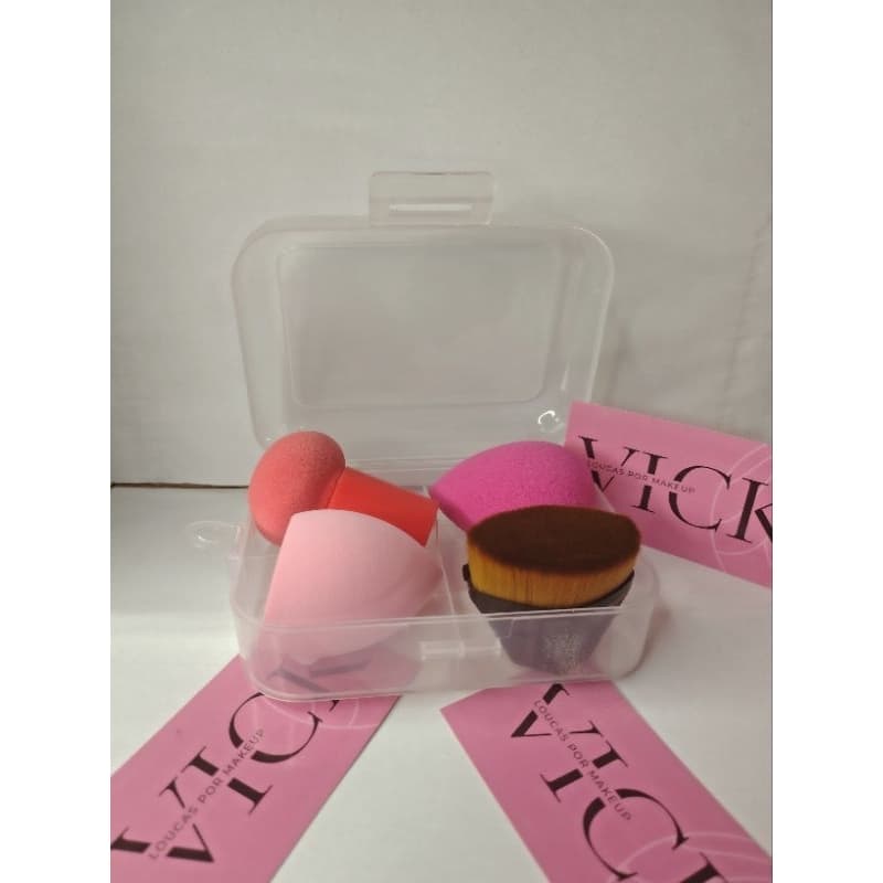 kit 4 peças Esponja para maquiagem Base e pincel de alta qualidade.