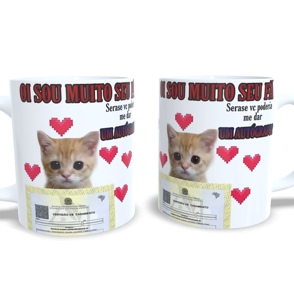 Caneca Personalizada Gatinho Pedido Casamento Noivado Fofo Meme Autografo