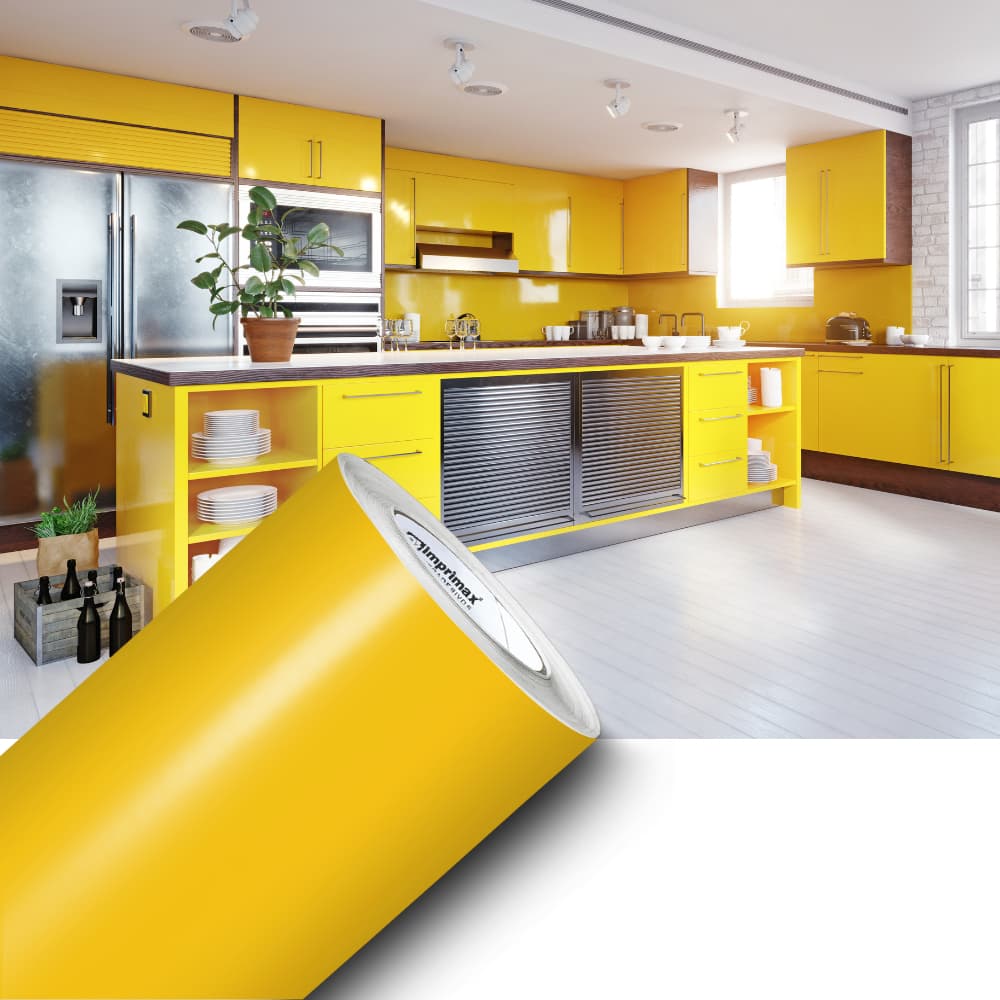 Papel Contact Adesivo Para Móveis Geladeira Armários Fogão Guarda Roupas Vinil Amarelo Ouro 2x0,50Mt