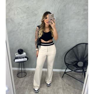 Calça Pantalona Moletinho Viscose Feminina Moda Virgínia Leve