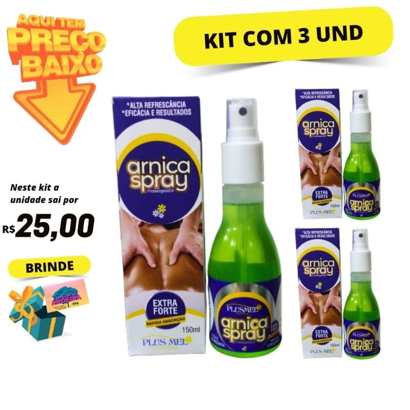 Kit com 3 Arnica Spray de Massagem Plus Mel 150ml