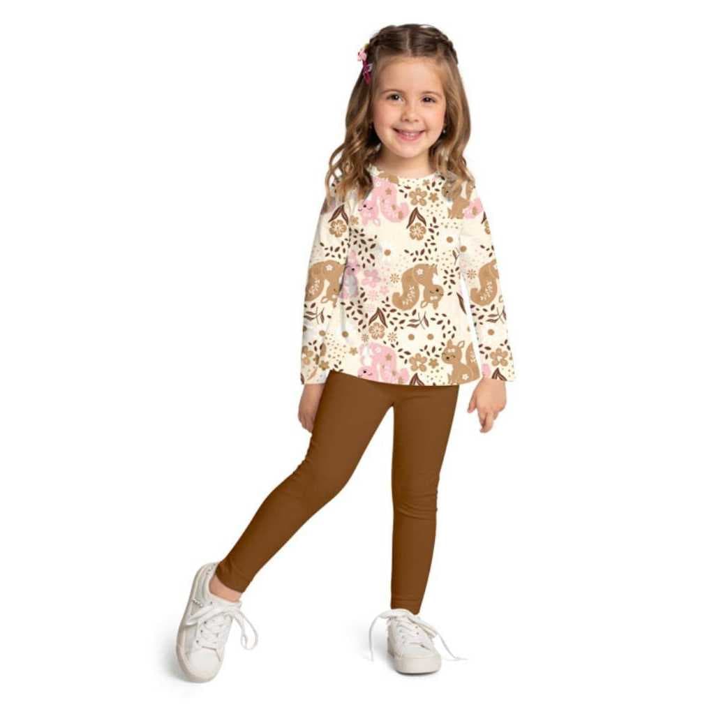 Conjunto Infantil Menina Blusa Em M/Malha E Legging Em Cotton Esquilos Kyly