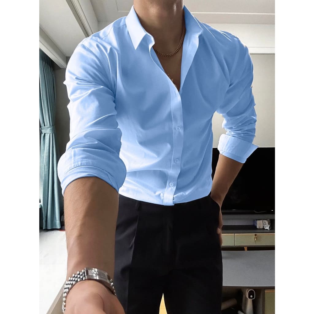 Camisa Social Manga Longa Com Botão Masculina Lisa Confortável Elegante Camisa Para Trabalha e Dia a Dia