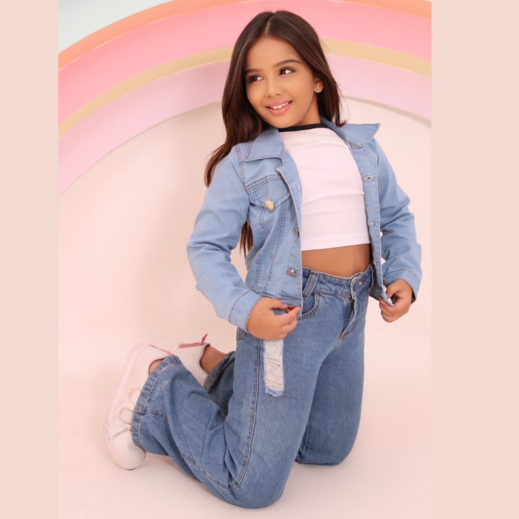Jaquetinha Jeans Infantil Feminina Com lycra Blusa de Frio Manga Longa Jaqueta Criança
