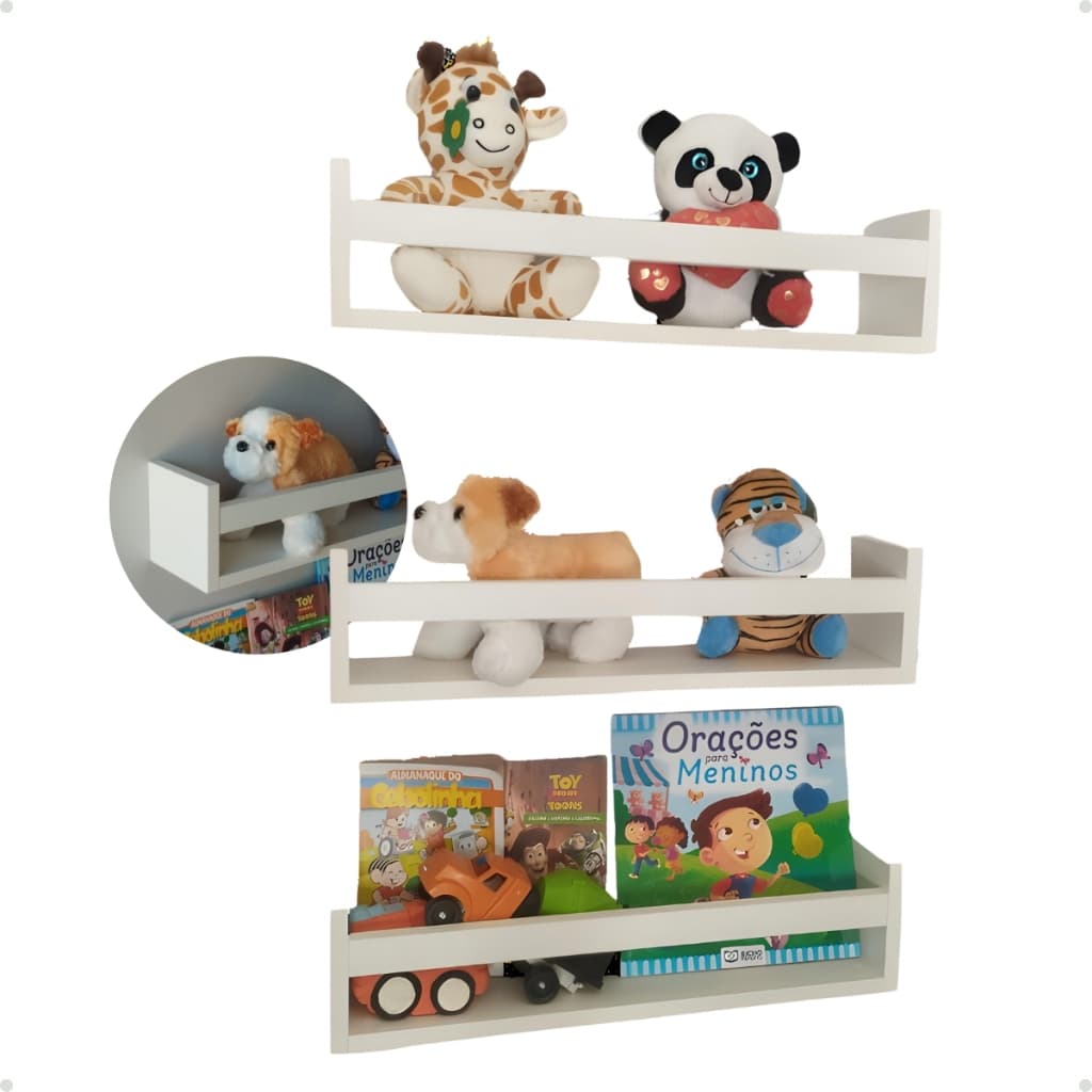 Kit 3 Nicho Mdf Branco Em U Livros e brinquedos Prateleira Infantil