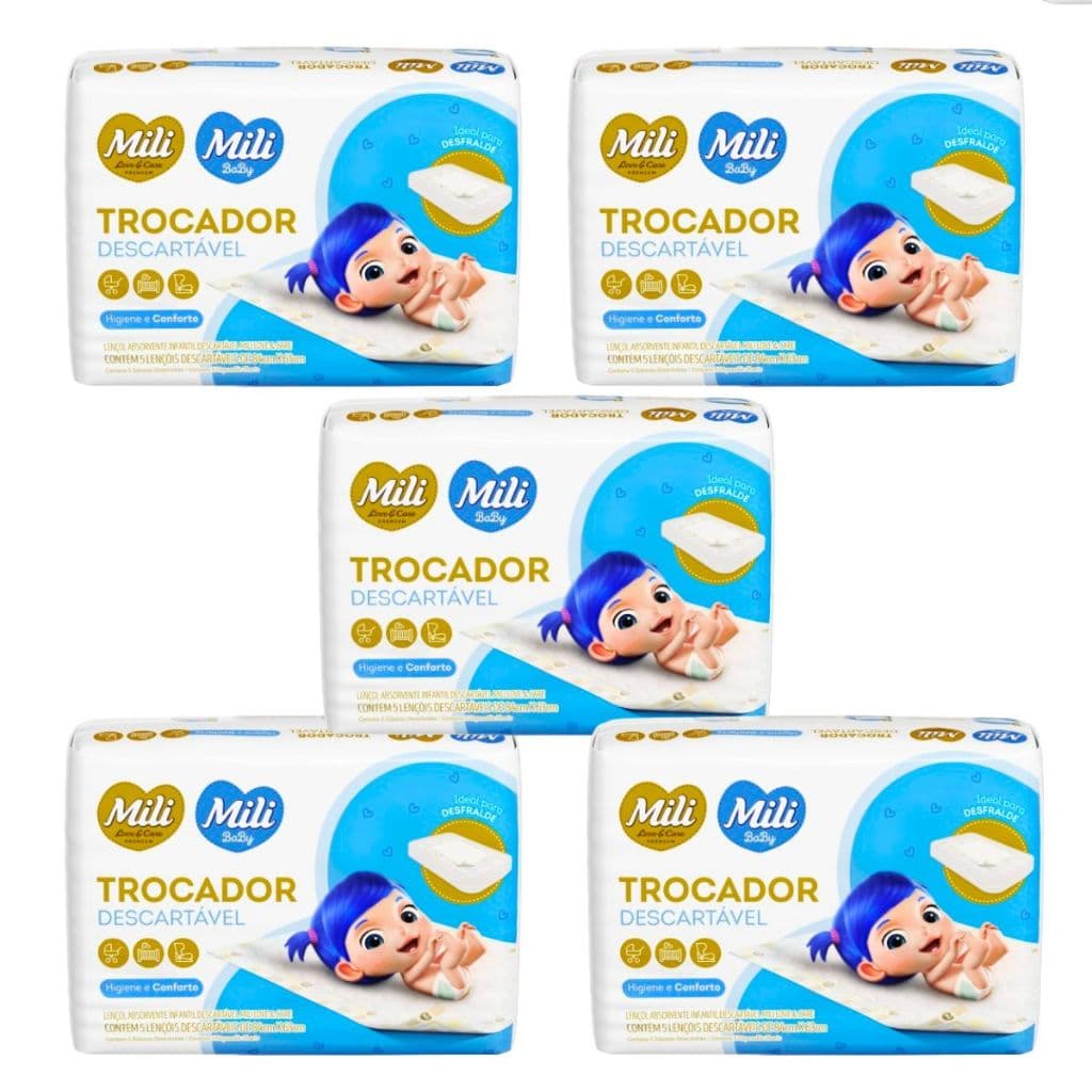 TROCADOR Descartável (Lençol Absorvente)   MILI Love & Care   5 Pacotes com 5 unidades