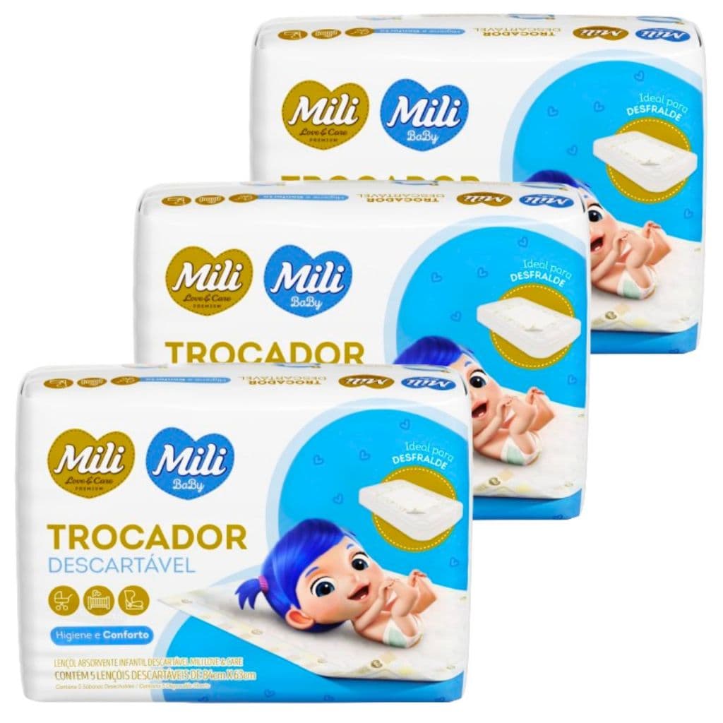 TROCADOR  Descartável (Lençol Absorvente)  MILI Love & Care  3 Pacotes com 5 unidades