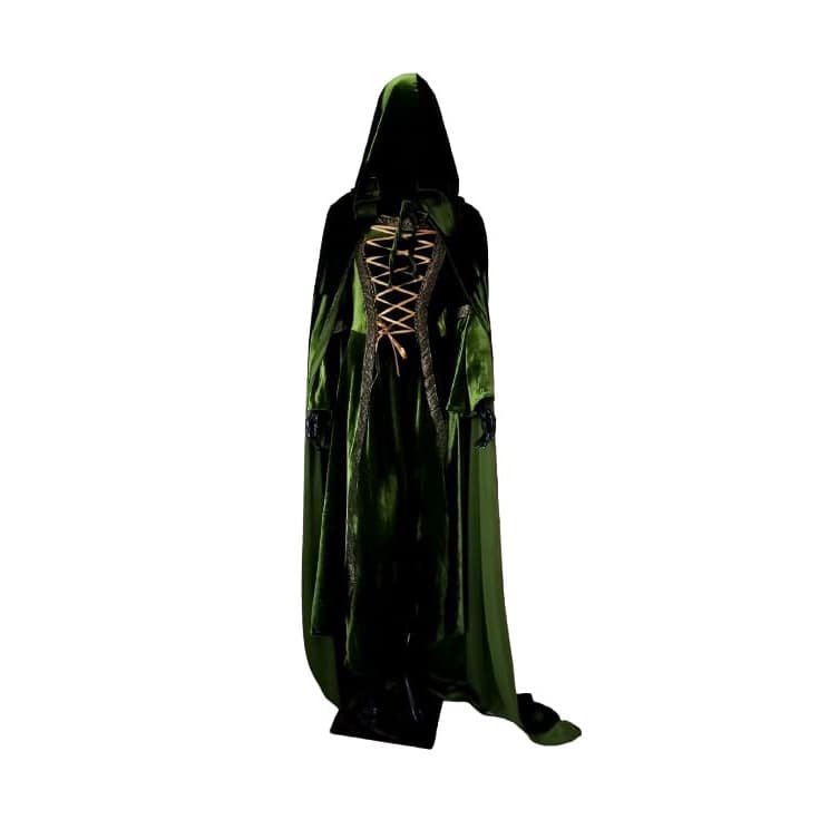 CONJUNTO MEDIEVAL VESTIDO E CAPA CAPUZ LUXO VERDE