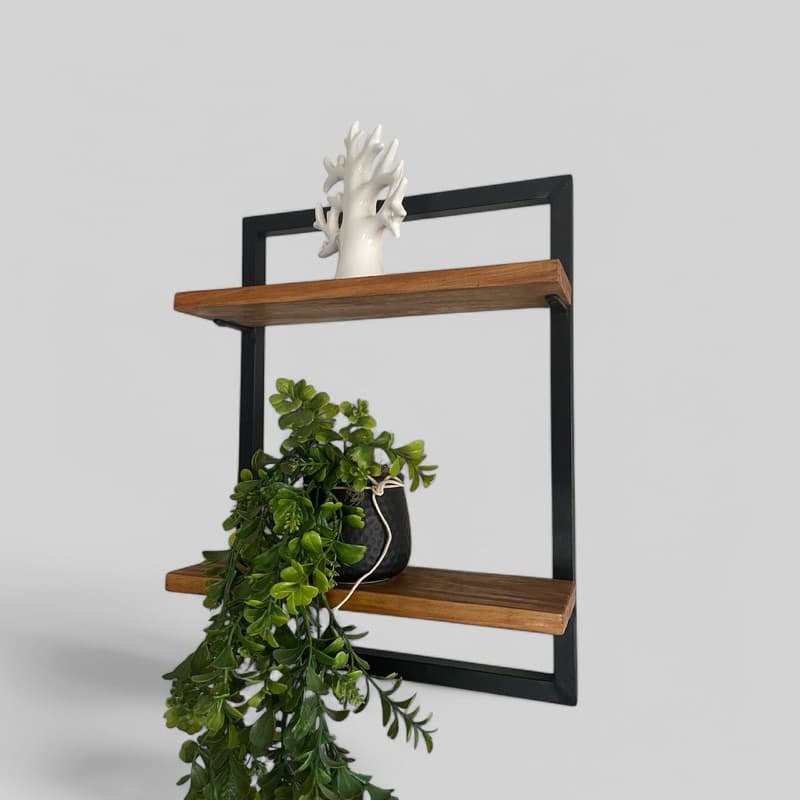Nicho quadrado decorativo em metal e 2 madeiras