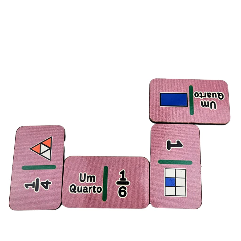 Dominó Fracionário - Jogo de Fração - Recurso Pedagógico de Frações em MDF - 28 peças