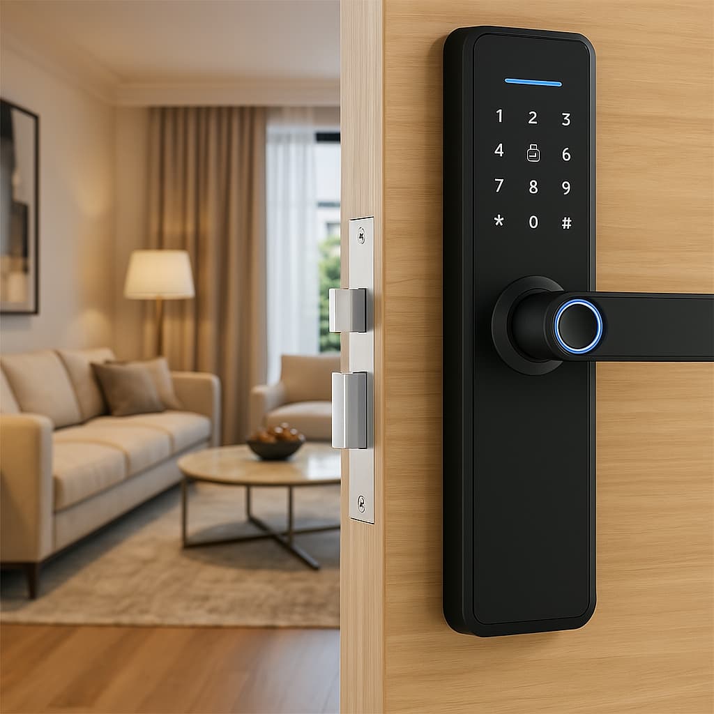 Fechadura Digital Eletrônica Biométrica Inteligente Touch com Senha Cartão Impressão Digital de Sobrepor Embutir