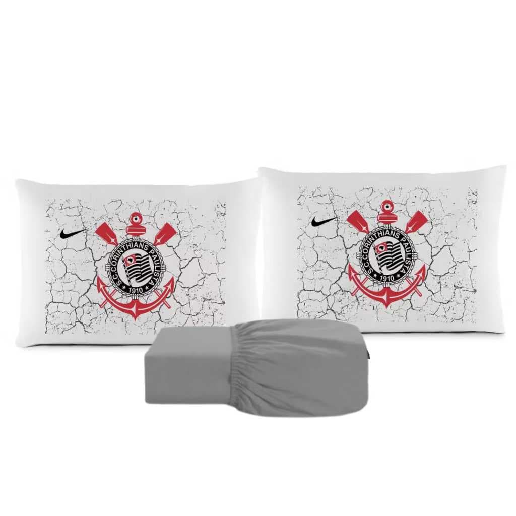 JOGO DE LENÇOL DE LUXO CASAL CORINTHIANS FRONHA TRAVESSEIRO LENÇOL DE ELASTICO 3 PEÇAS