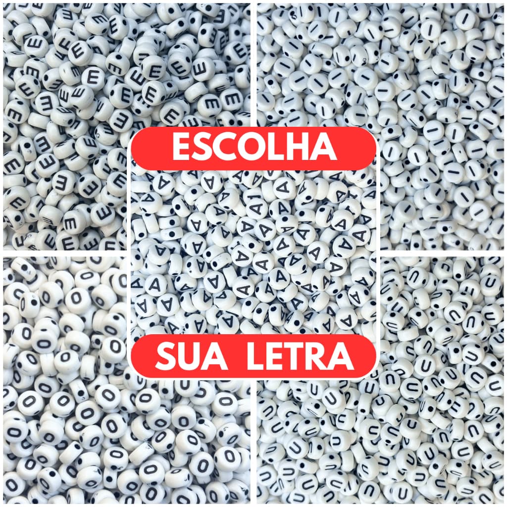 Miçanga Letras Vogais Escolha sua Letra Infantil Para Pulseiras e Artesanatos