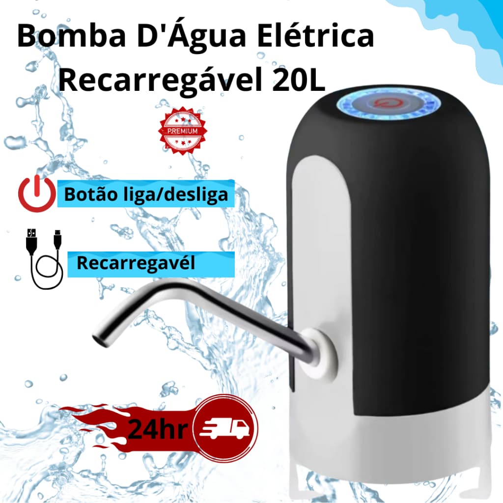 Bomba D'Água Elétrica Recarregável 20L para Galão e Garrafão - Dispenser Automático Universal para Bebedouro