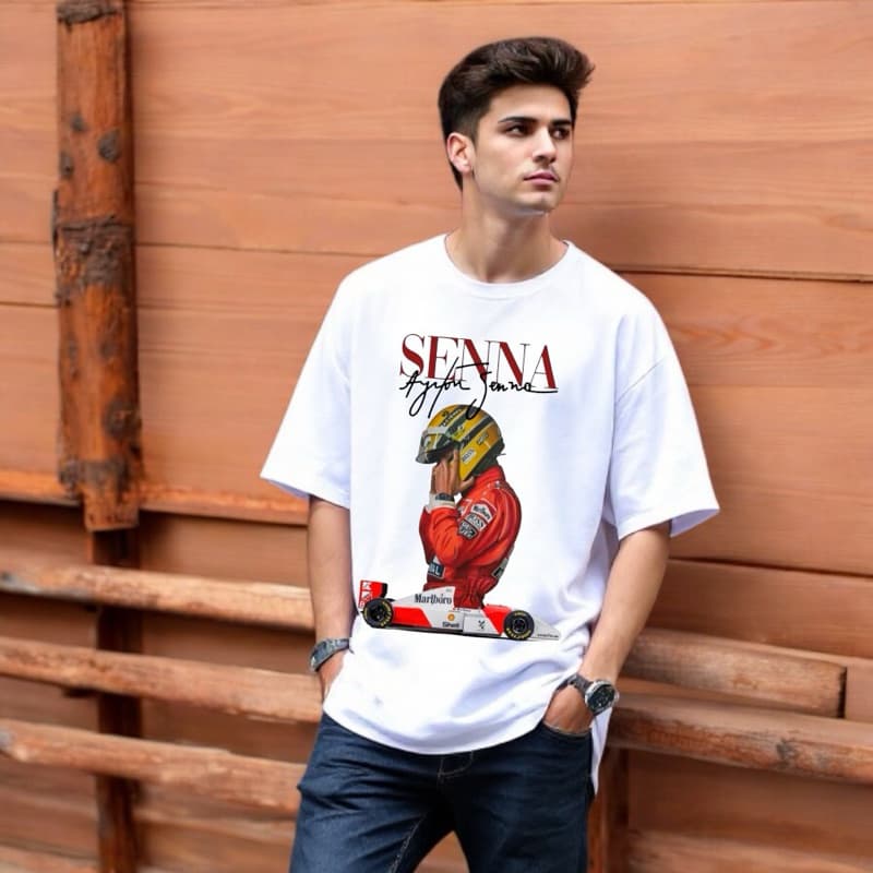 Camiseta Oversized Algodão Premium Airton Senna Brasil Carro Blusa Masculina Treino Automobilismo Streetwear