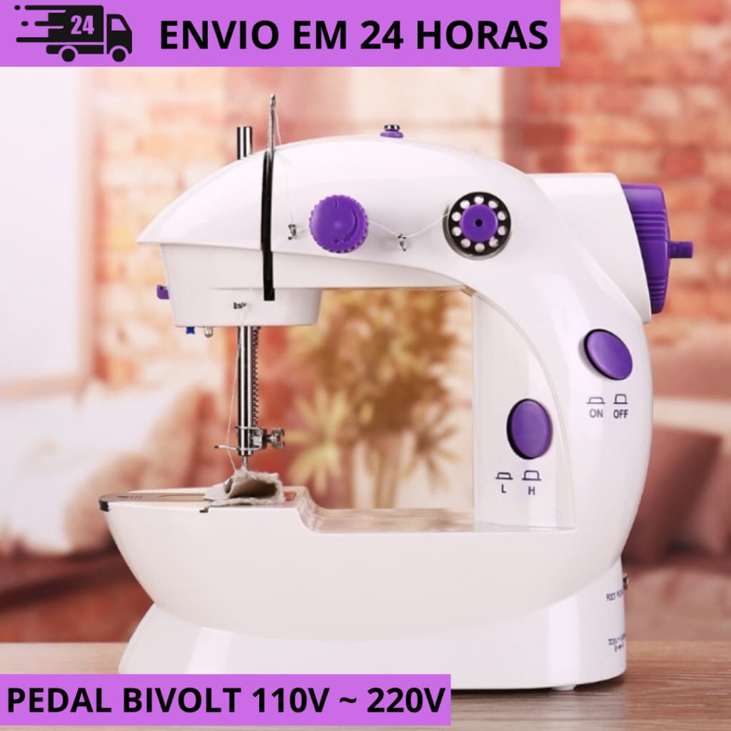 Mini Máquina de Costura Portátil Bivolt 110v ~ 220v, com Pedal, Iluminação e Acessórios – Prática e Completa