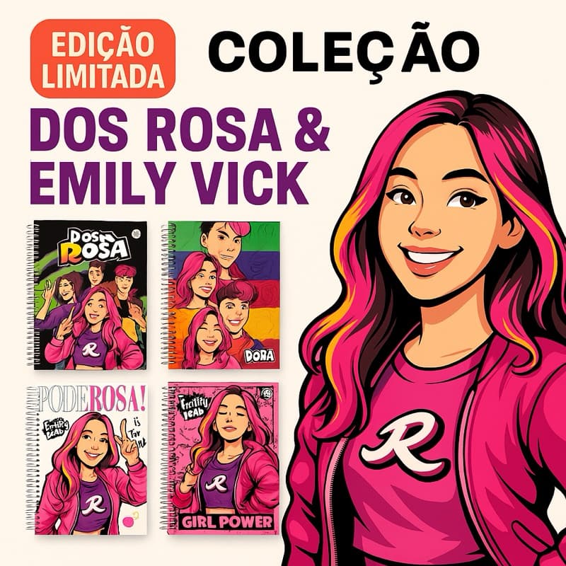 Caderno 1 Matéria Feminino Emily Vick Dos Rosa Escolar Espiral 80 Folhas