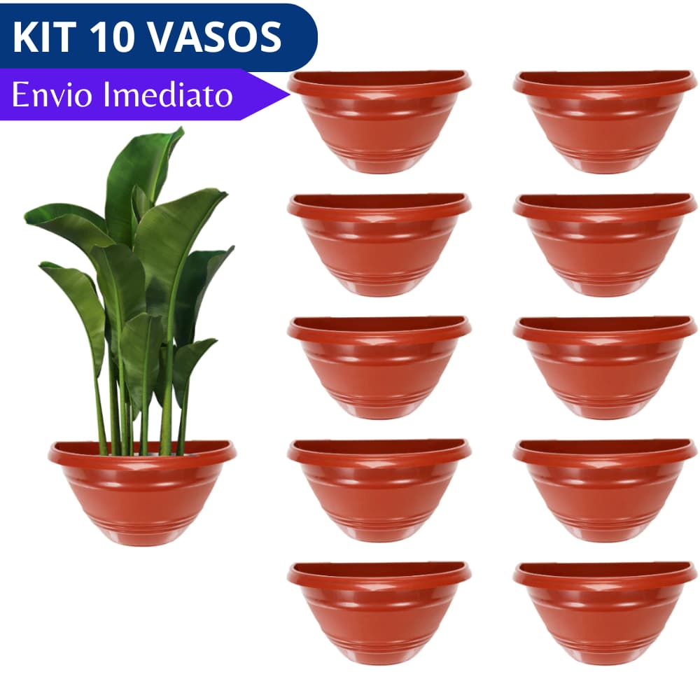 Kit 10 Vaso de Parede Meia Lua MARROM de Plastico Flores e Plantas Resistente
