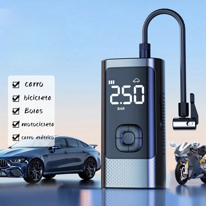 Mini Bomba de Ar Sem Fio Multifuncional - Ideal para Pneus de Carro, Moto e Bicicleta M6