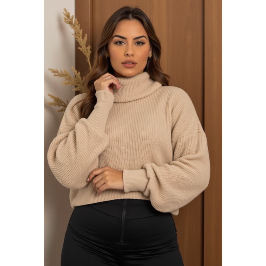 Blusa feminina tricot tendência Gola Boba