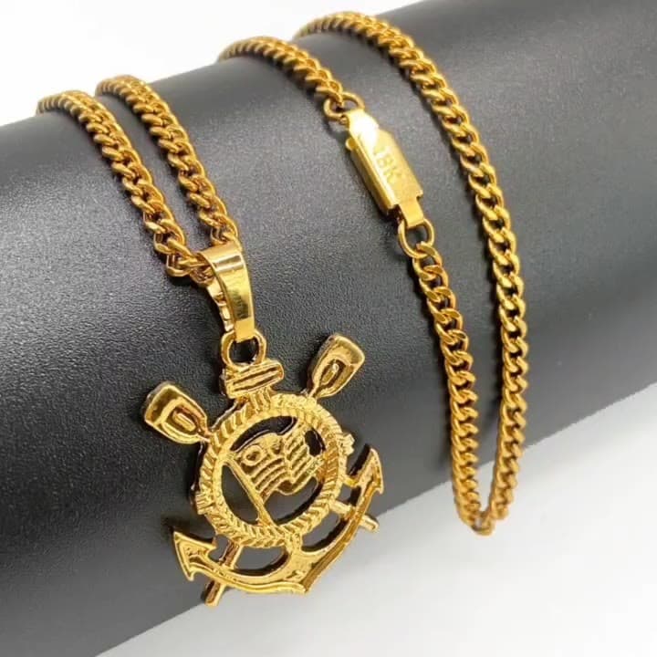 Colar e Pingente Corinthians: Colar em aço banhado a ouro 18K para o verdadeiro torcedor