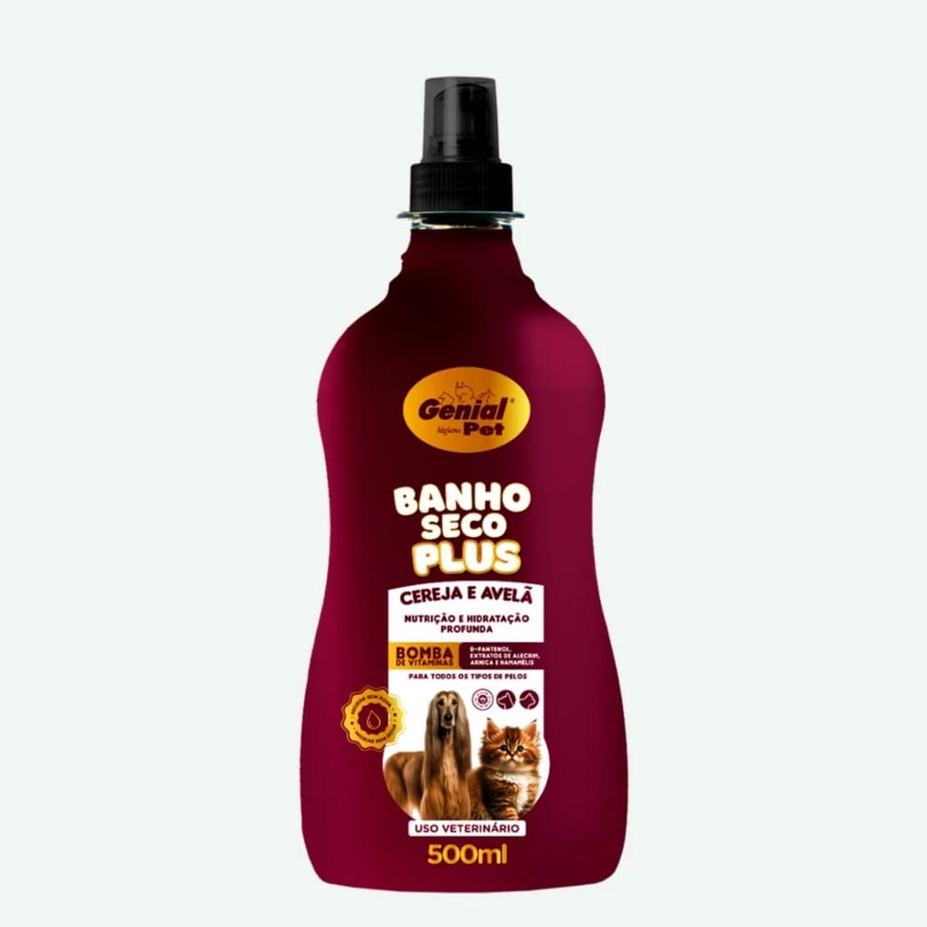 Banho a Seco Cereja e Avelã para Cachorro e Gato Genial- 500 ml - Envio Imediato