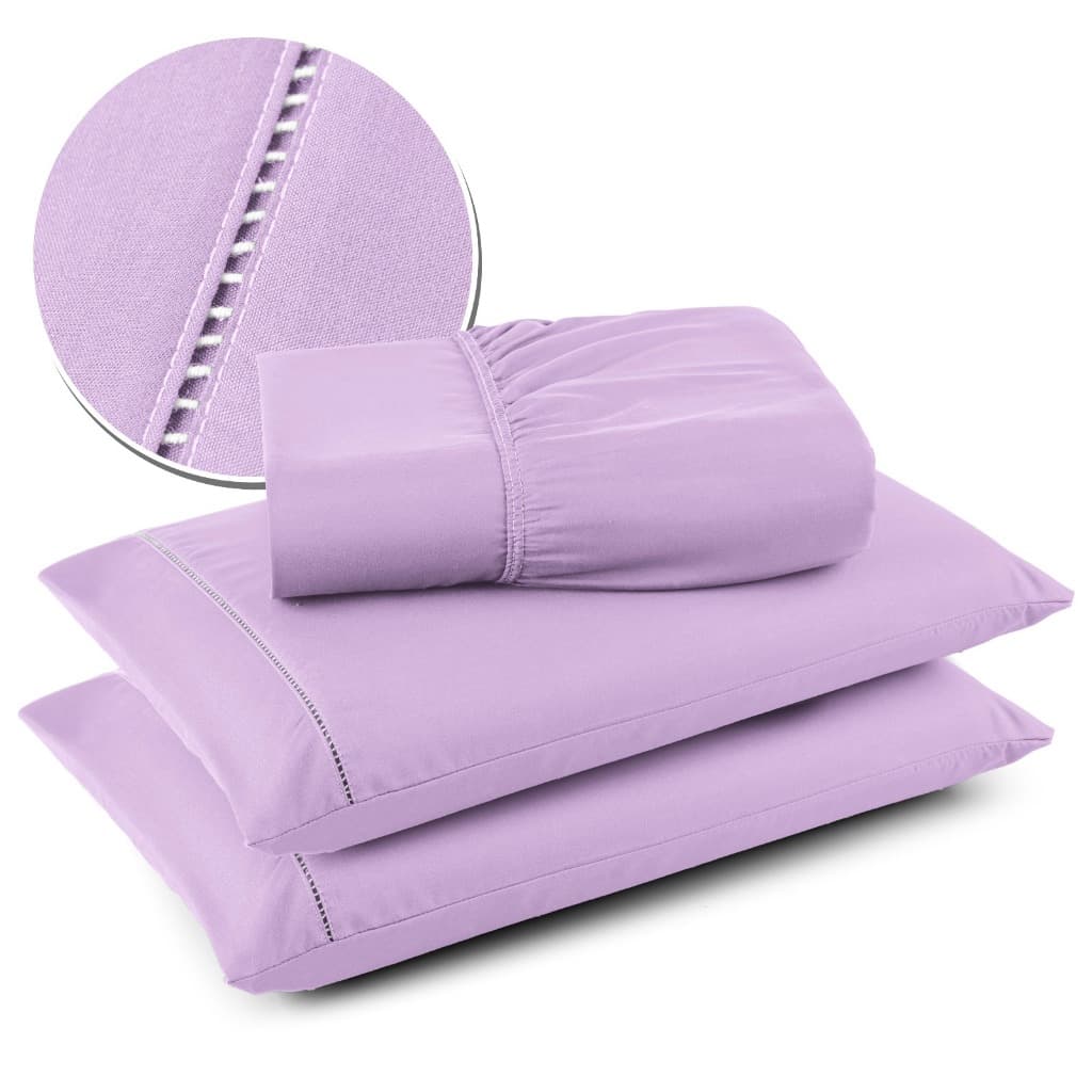 Lençol Casal Micropercal 400 Fios com 2 Fronhas Ponto Palito - CASA MOURA DECOR
