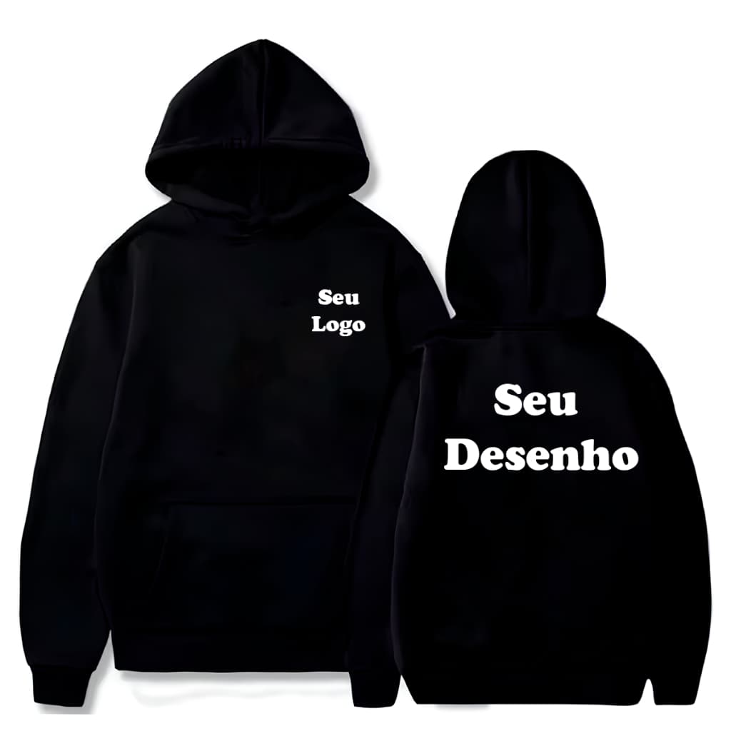 Moletom Personalizado Casual Canguru Capuz Unissex Flanelado Estilo Look Estampado Algodão Inverno
