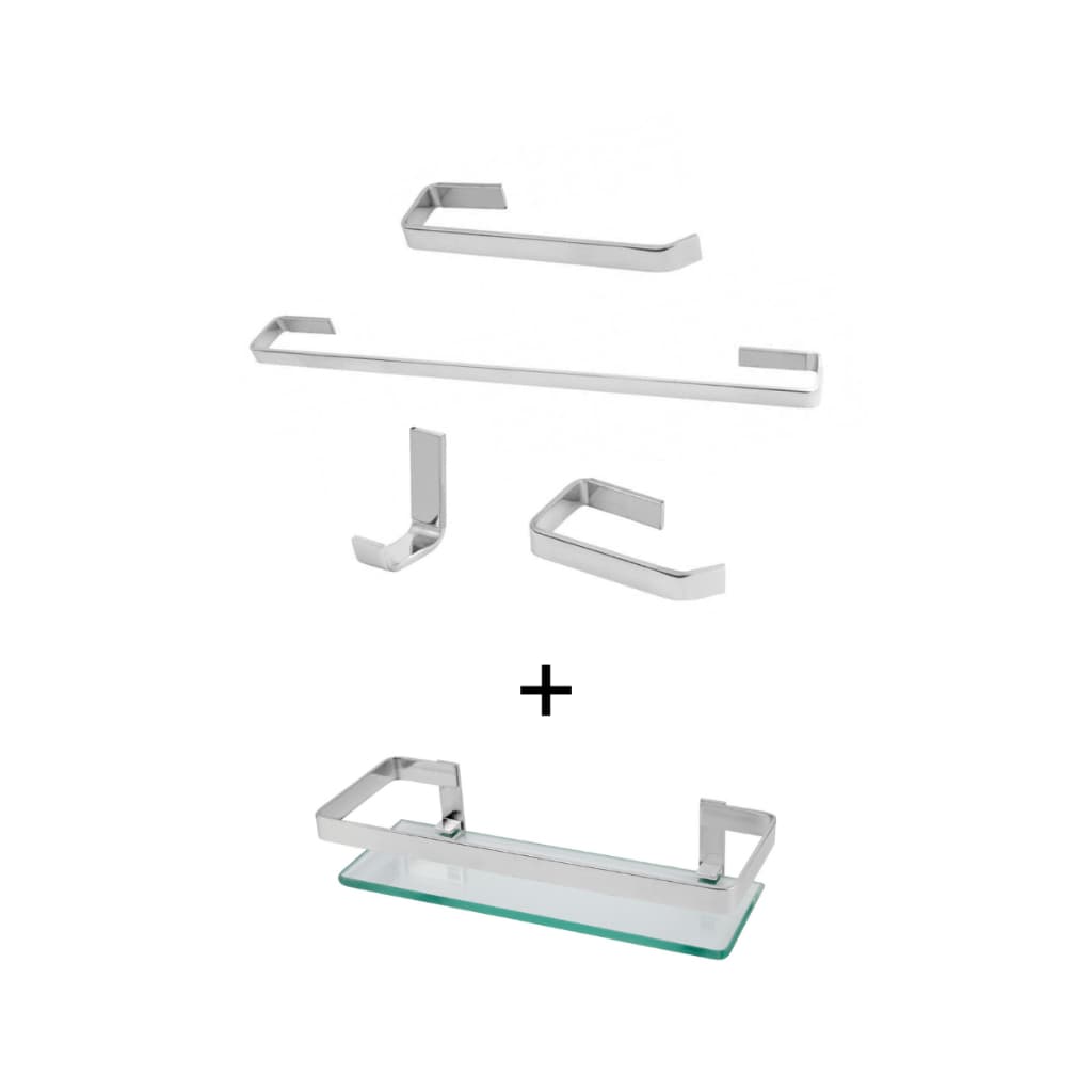 Kit Acessórios Para Banheiro 4 Peças Luxo Polido Com Porta Shampoo Reto Polido 8mm