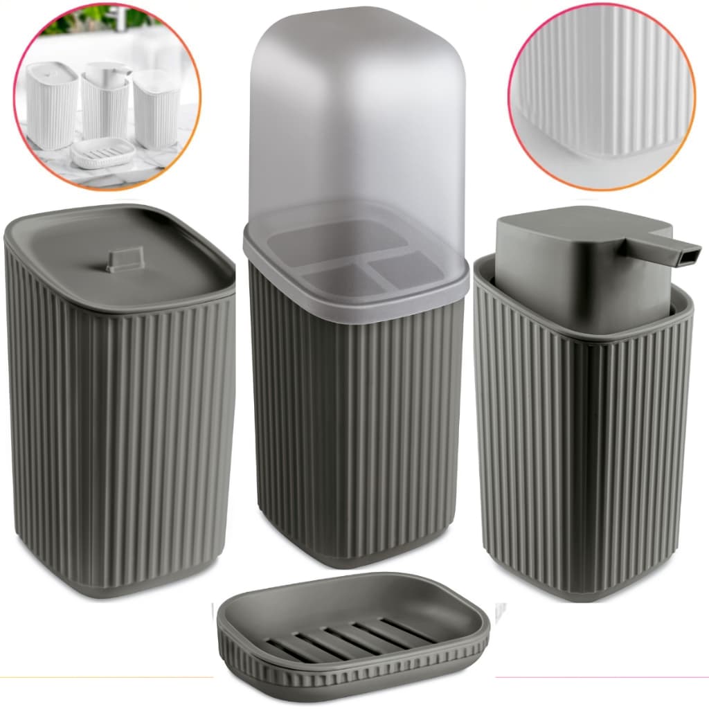 Kit 4 Acessórios Banheiro Porta Sabonete Líquido, Porta Algodão, Porta Escovas e Saboneteira