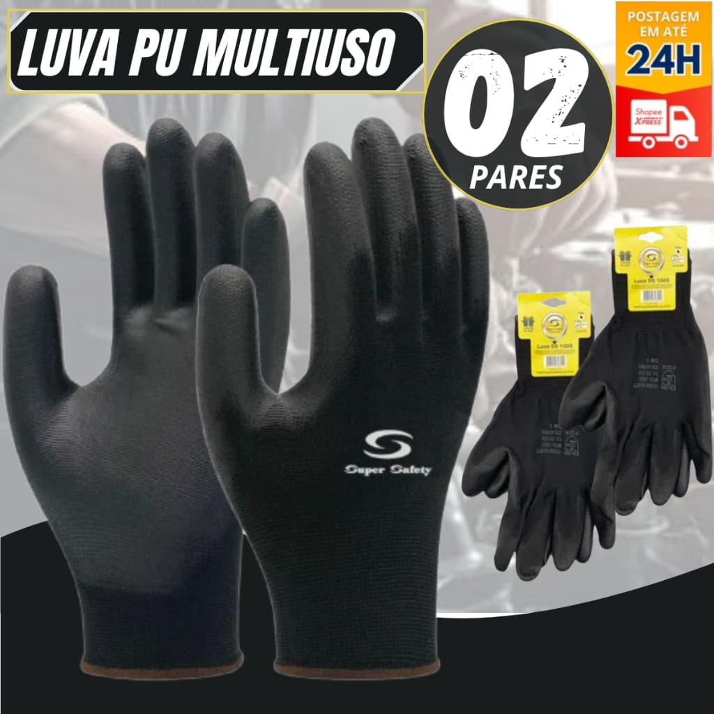 LUVA DE PROTEÇÃO PU MULTITATO PRETA MANUNTEÇÃO MECANICO INDUSTRIA USO GERAL SS1003