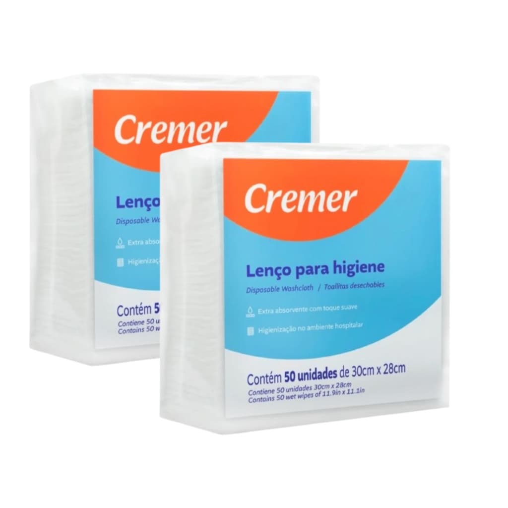 Lenço Para Banho Wipes Cremer Pacote Com 100 Unidades
