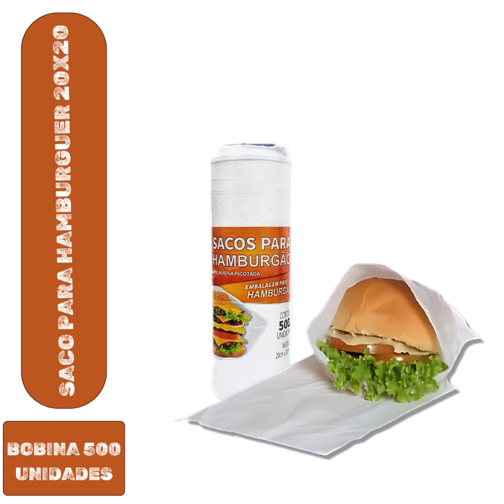 Saco Plástico Lanche em rolo Leitoso 20x20 500un Hamburger Delivery