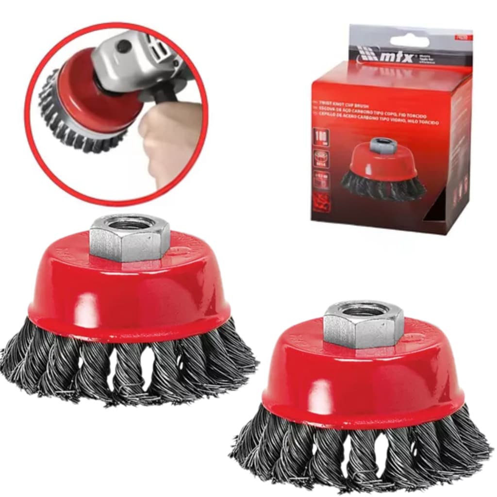 2 Escova De Aço Torcido 75mm Tipo Circular Copo Rosca M14 Mtx  Lixadeira Serralheria Funilaria Desbaste Resistente