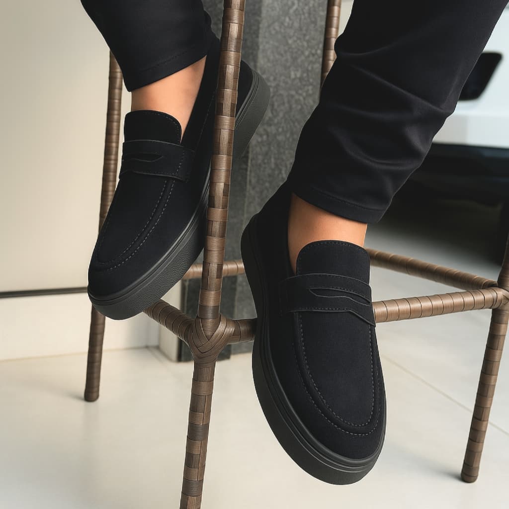 Mocassim Loafer Derby Masculino Sola Alta Confortável Estilo Casual/Clássico Camurça Premium Costurada