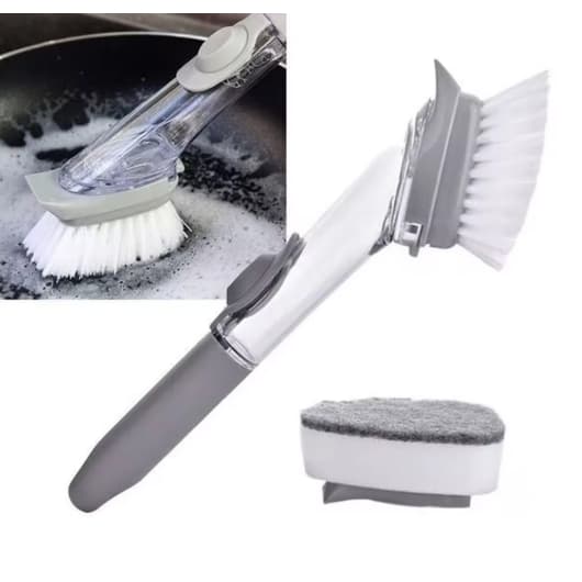 Escova Limpeza 2 em 1 Dispenser Detergente Prática Multifuncional Compacta Cozinha Higiene Banheiro