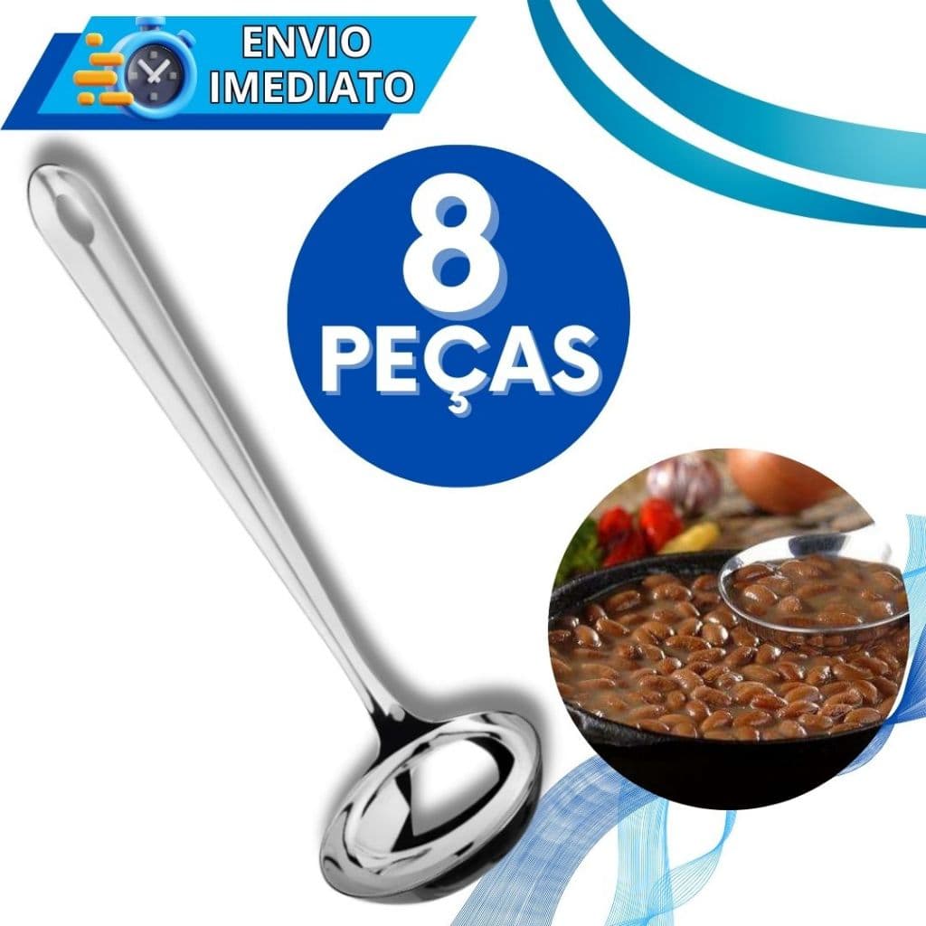 KIT 8 Concha de Feijão Inox Polido GRANDE Resistente para Servir Molho Caldinho Feijão Sopa Casa Restaurante Buffet