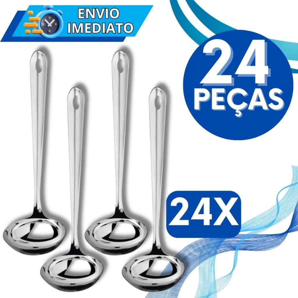 KIT 24 Concha de Feijão Inox Polido GRANDE Resistente para Servir Molho Caldinho Feijão Sopa Casa Restaurante Buffet
