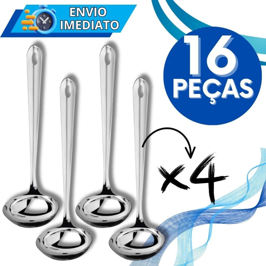 KIT 16 Concha de Feijão Inox Polido GRANDE Resistente para Servir Molho Caldinho Feijão Sopa Casa Restaurante Buffet
