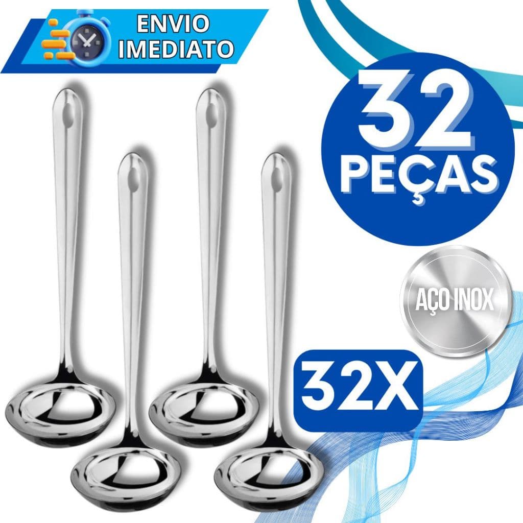 KIT 32 Concha de Feijão Inox Polido GRANDE Resistente para Servir Molho Caldinho Feijão Sopa Casa Restaurante Buffet