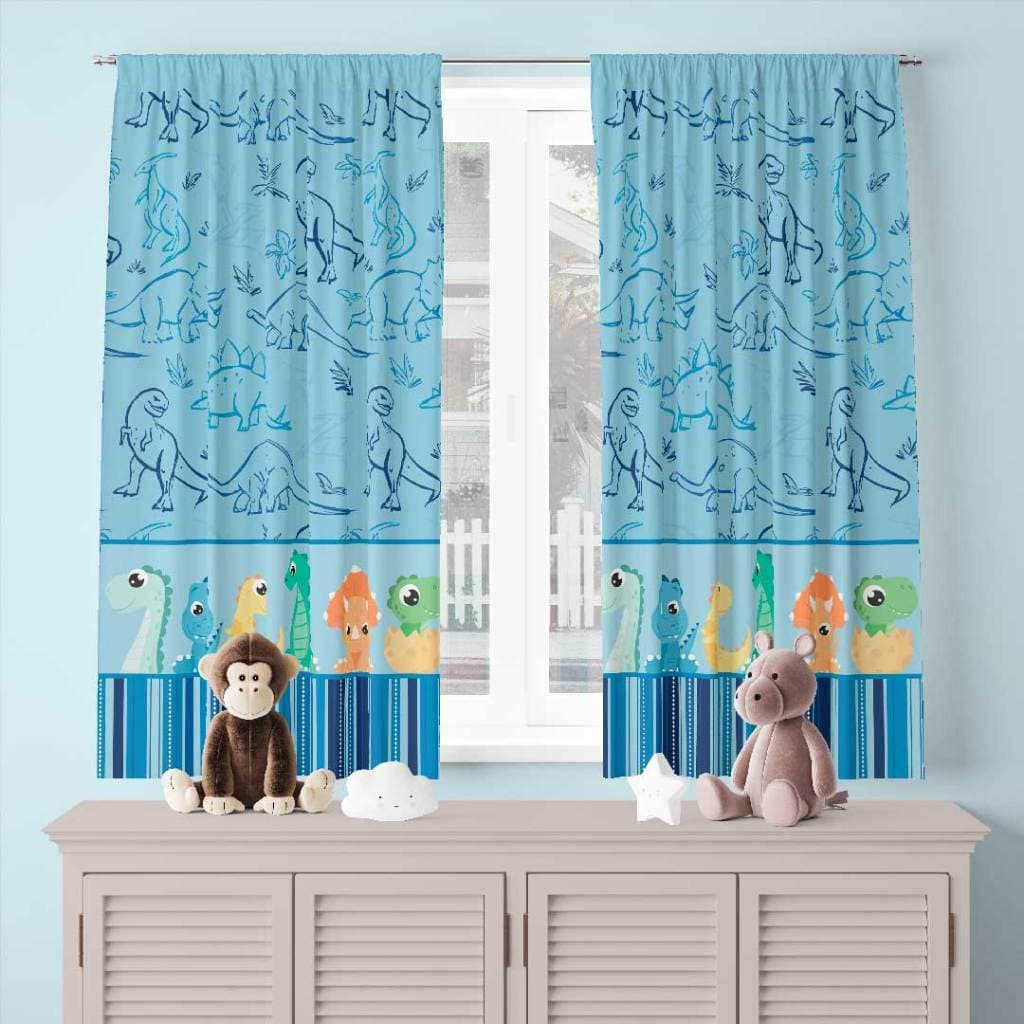 Cortina para Quarto Infantil passa varão 2.00m x 1.36m Decorativa 100% Poliéster Dinos