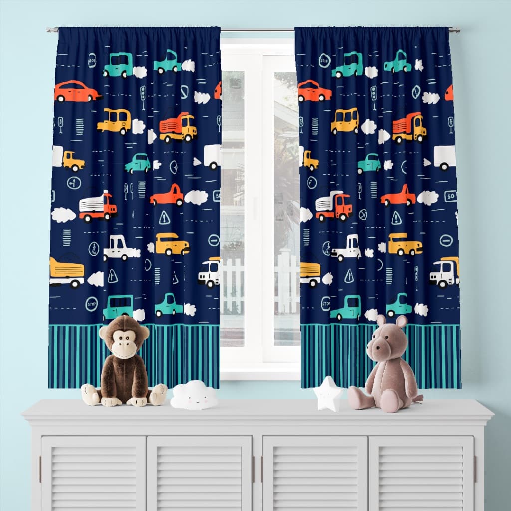 Cortinas para Quarto Decorativa Infantil 2OOcm X 136cm Decoração Carrinhos