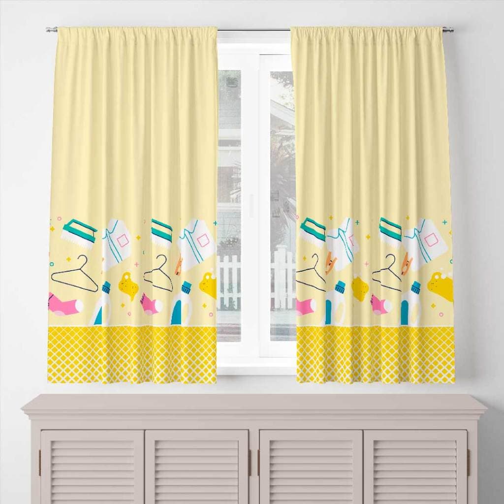 Cortinas para Lavanderia passa varão Estampadas 2.00m x 1.36m Decoração Clean