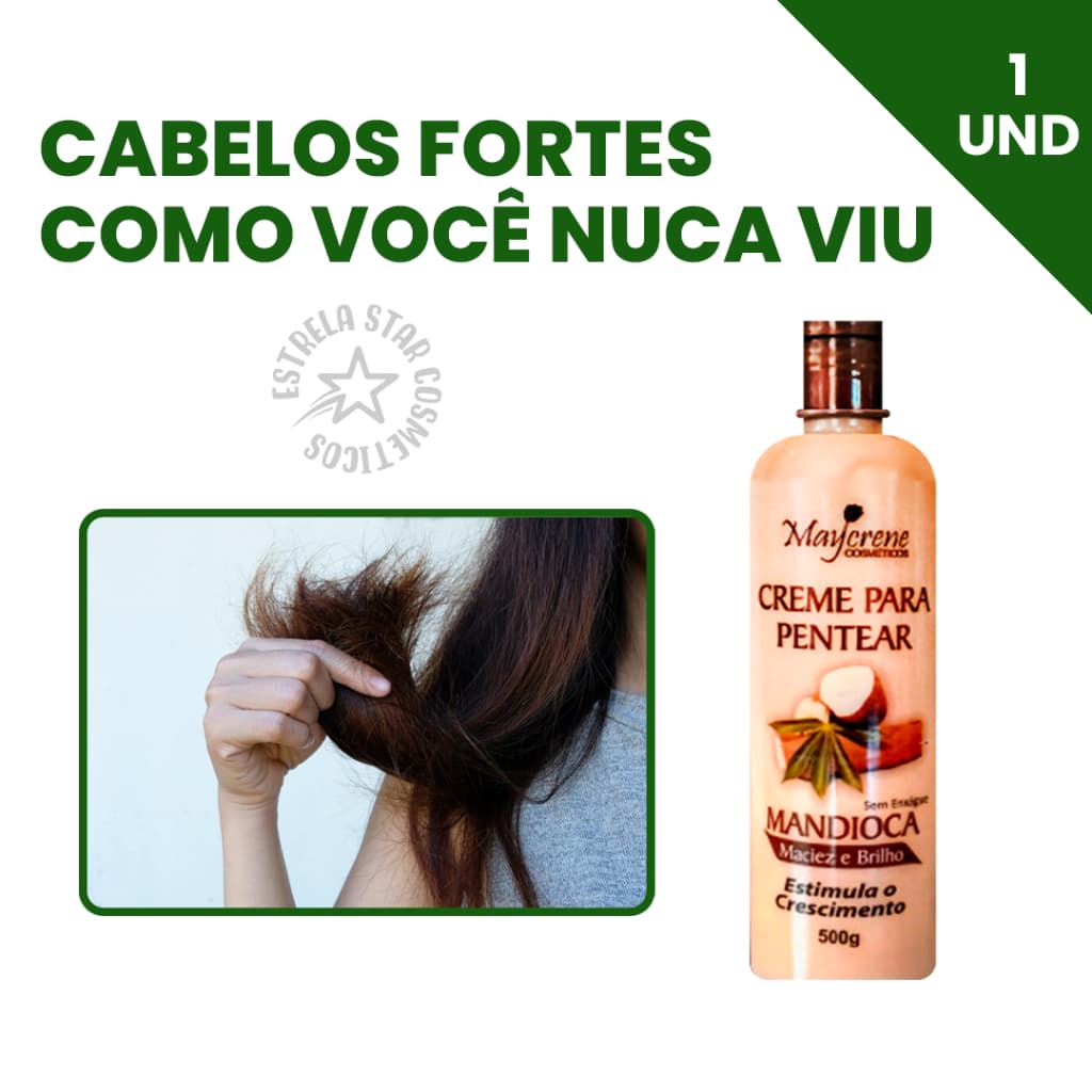 Creme de pentear mandioca para crecimento do cabelo ,brilho e maciez 500g maycrene