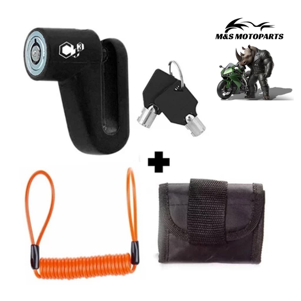 Kit cadeado antifurto para motos + bolsa + cabo lembrete