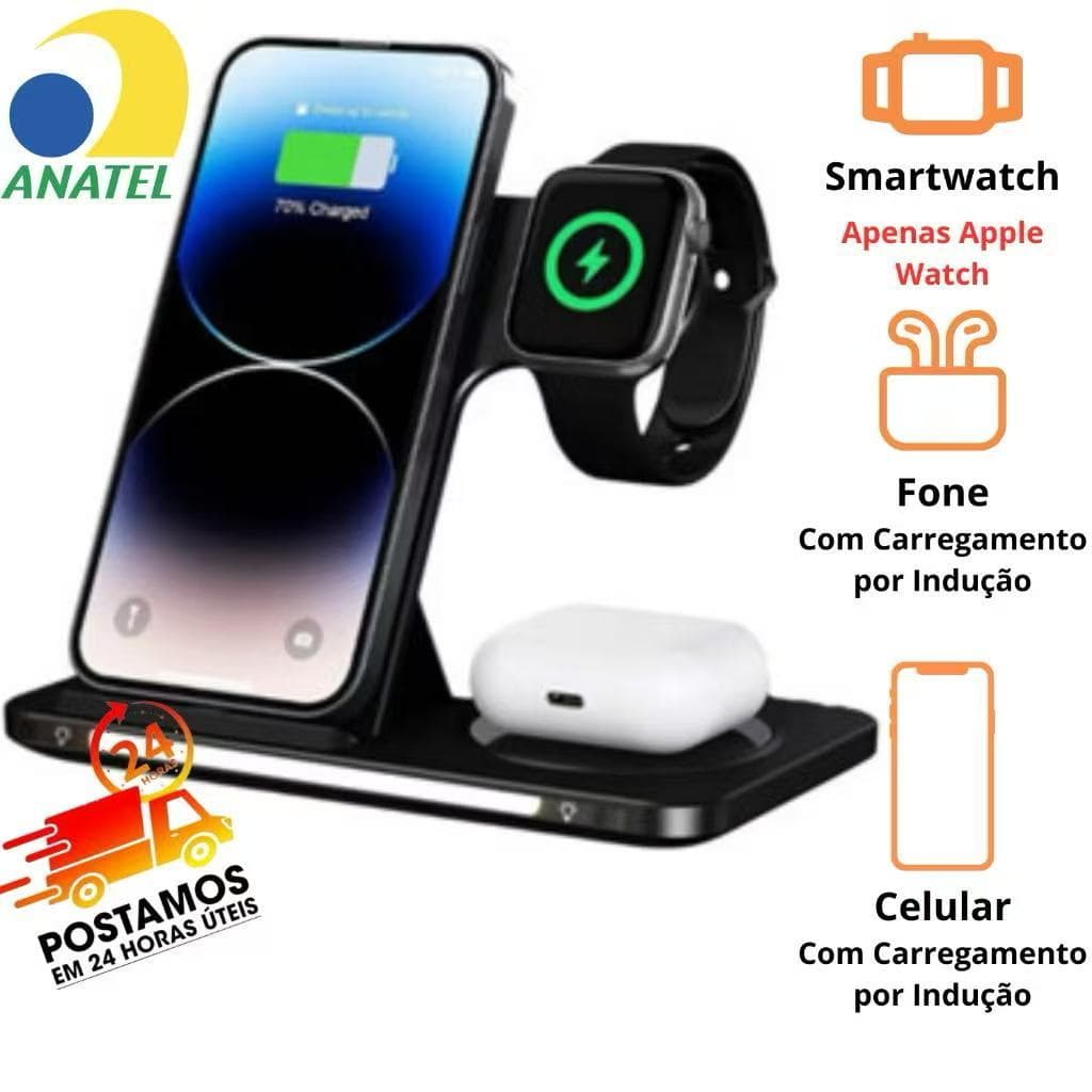Carregador por Indução  15W Sem Fio 4 Em 1  Dock Station P/ Apple Watch AirpodS iPhone KaiDi