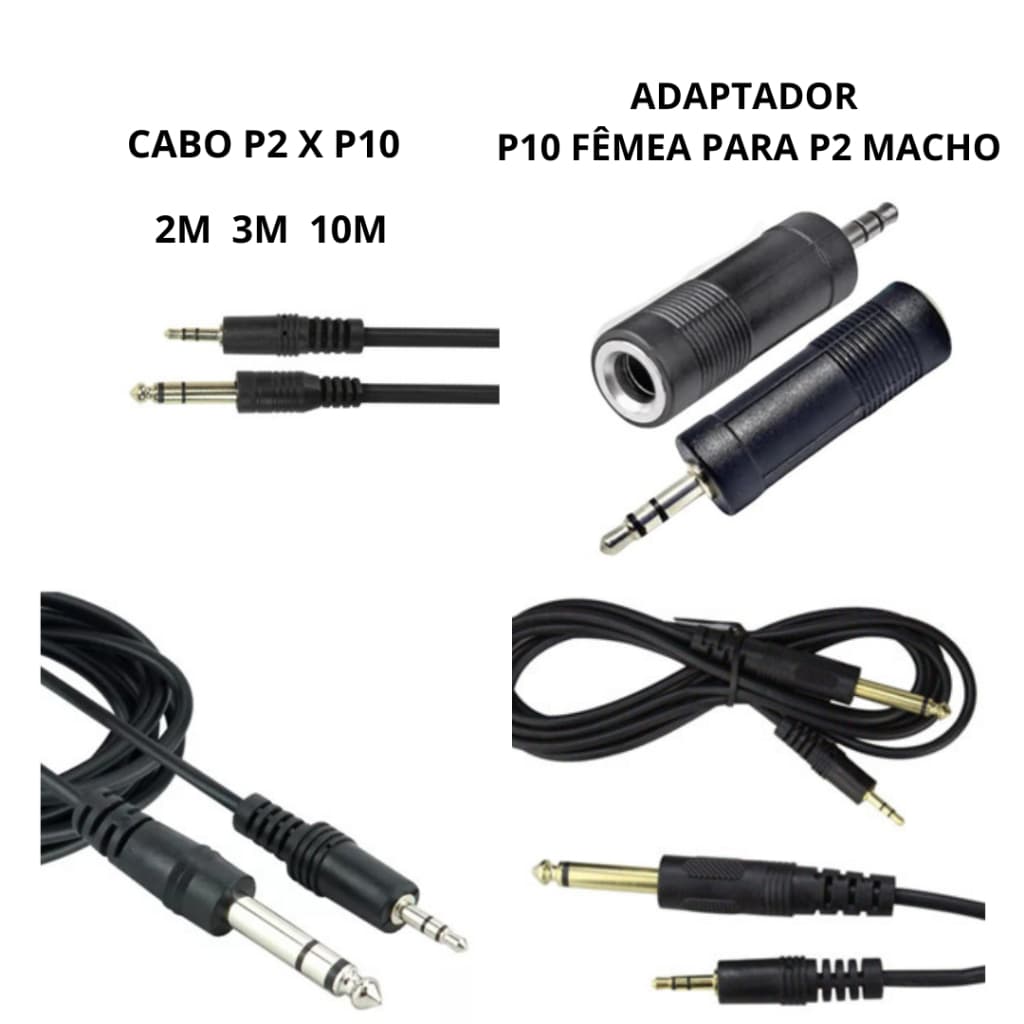 CABO P2 X P10 2M/3M/10M X-CELL / ADAPTADOR P2 MACHO X P10 FÊMEA