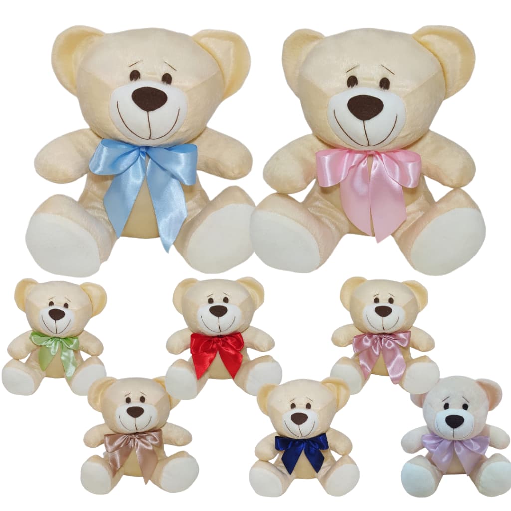 Ursinhos Pelúcia Urso Ted com Laço Cetim Decoração Bebê Menino Menina Tamanhos Variados