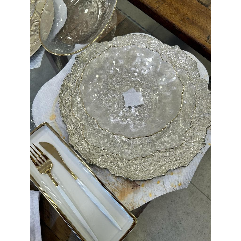 Centro De Mesa Cristal Com Borda Dourada Clear