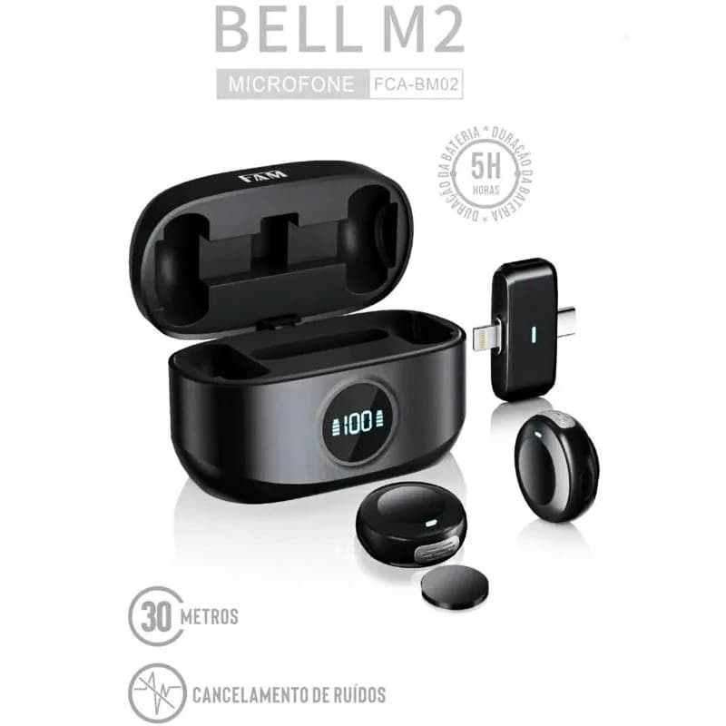 Microfone De Lapela Wireless / Imã com 2 Microfones Lightining + Tipo C FCA-BM02